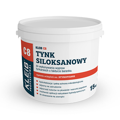 Tynk siloksanowy do wykonywania wypraw tynkarskich o fakturze baranka KLEIB C8 15 kg